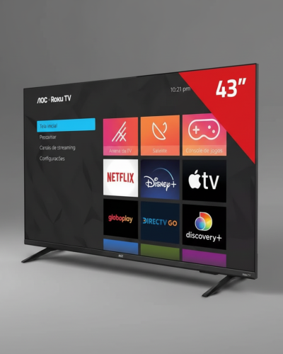 Smart TV LED 43 Polegadas Full HD AOC Roku TV - HDR - Wi-Fi - Bluetooth - 3 HDMI - 1 USB - Controle Remoto com Comando de Voz - Preta