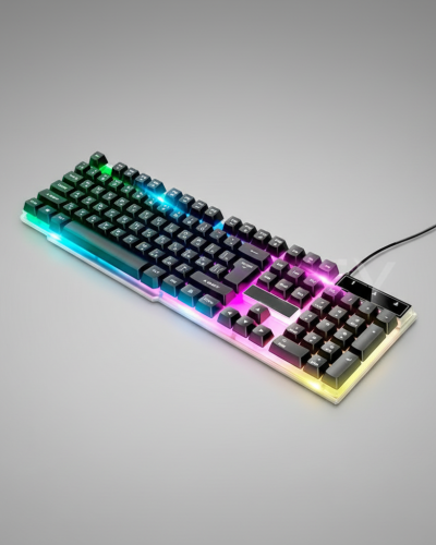 Teclado Mecânico Gamer RGB LED - Switch Outemu Blue - Anti-Ghosting - ABNT2 PT-BR - Retroiluminação Efeitos - USB Cabo Destacável - PC Notebook - Branco